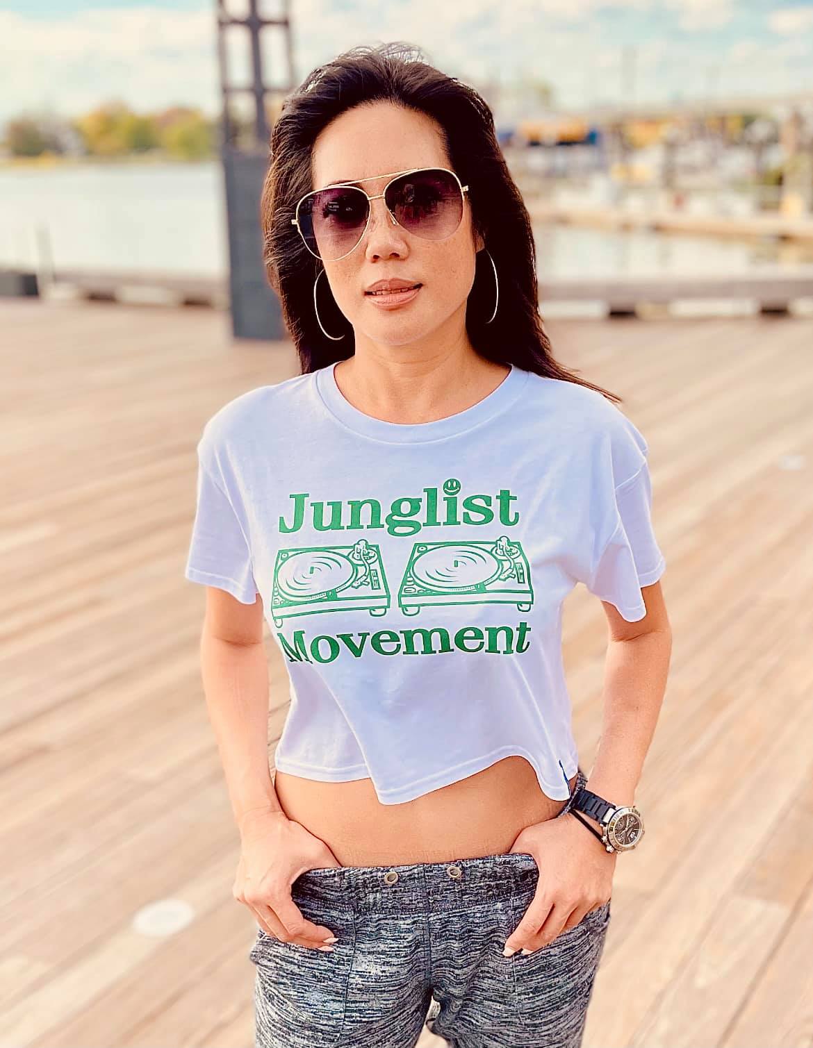 Junglist Movement Crop Top White (Green)